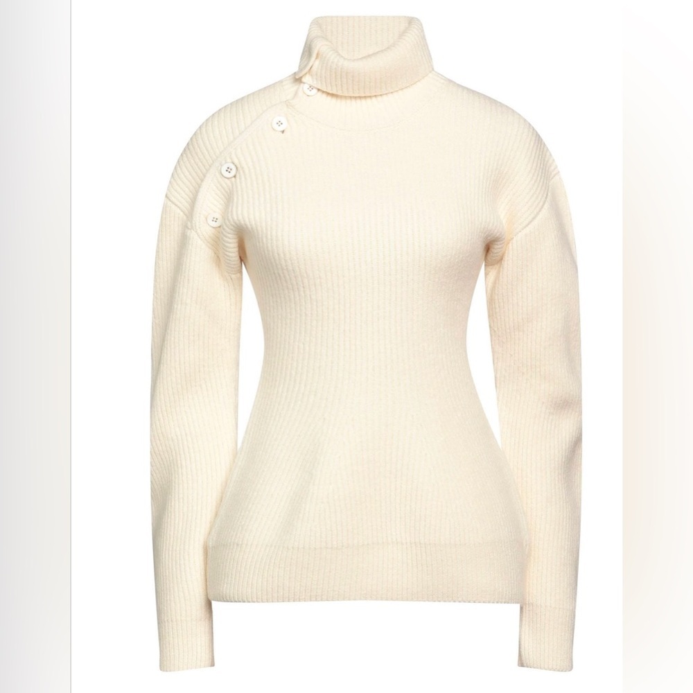 Jil Sander Asymmetric Button Turtleneck Knit Sweater Ivory Long Sleeve Sz 34-S/M